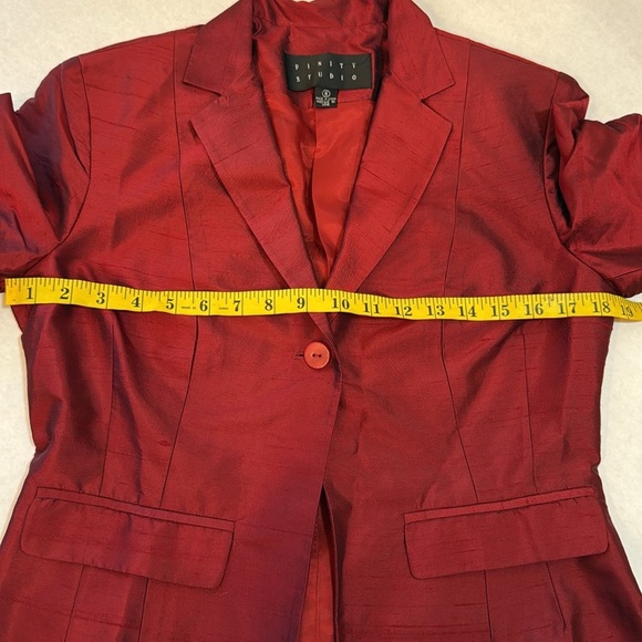 VTG Finity Studio Red 100% Silk 2-Piece Pantsuit Blazer & Trousers Women’s Sz 6 - Picture 6 of 14
